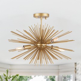 GOMUNIN 20" Gold Sputnik Chandelier Vintage Modern Geometric Starburst Ceiling Light Fixture Modern Golden Firework Sputnik Chandelier for Dining Room, Kitchen, Bedroom, Laundry Room, E12
