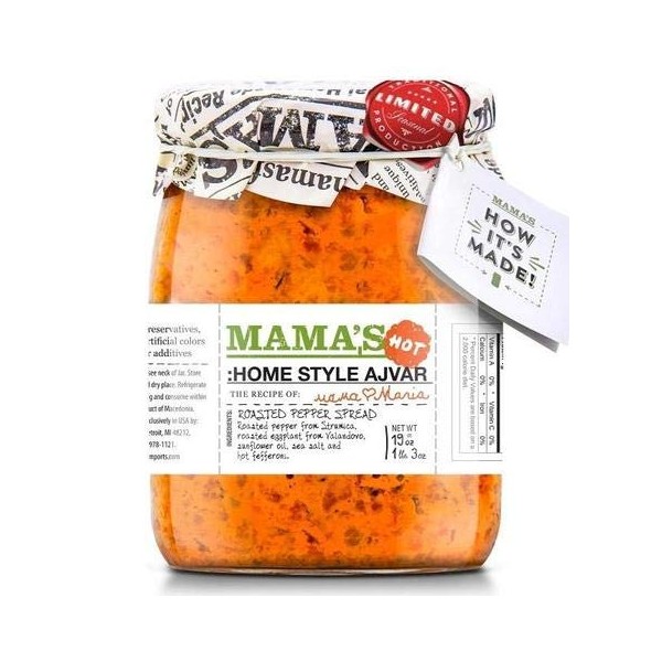 Mama's | Homestyle Hot Ajvar | Roasted Pepper Spread | 19oz Jar | No Preservatives | No artificial Colors | No Additives