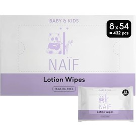 Naïf - Plastic free lotion wet wipes - 432 pieces (8 x 54 wet wipes) - for babies and children - with aloe vera and bamboo - 0% fragrance and alcohol added