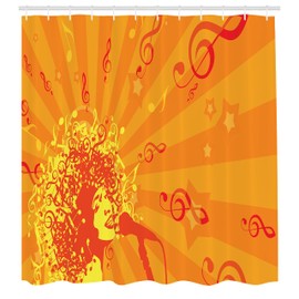 Ambesonne Abstract Cortina de Baño, Retrato de la Mujer y Notas, Paño Conjunto de Decoración de Baño de Tela y Ganchos, 70" Alto, Naranja Amarillo