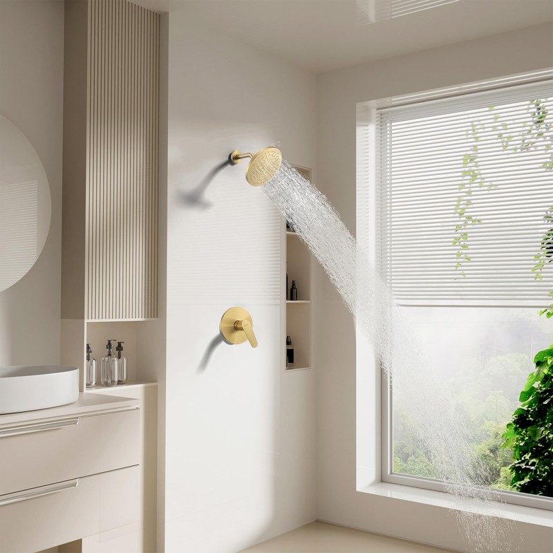 Lavatrum Brush Gold Shower Head and Handle Set Single Spray