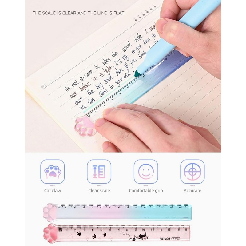 Zeayebsr Pack of 2 Plastic Ruler, Ruler 15 cm Primary
