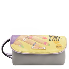 Nicole Lee Makeup Bag, Vegan Leather, 2 Clear Zip Compartments (NAIL POLISH)