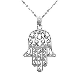 Claddagh Gold - 925 Sterling Silver Jewish Hamesh Hand Filigree Charm Hamsa Pendant Necklace, 16"