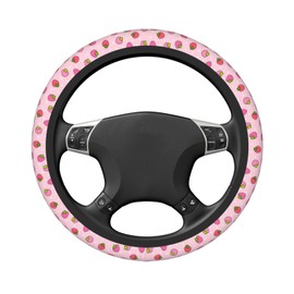 Cute Pink Strawberry Pretty Fruit Steering Wheel Cover for Women Men Girls Car Accessories Decor Anti-Slip Neoprene Auto Steering Wheel Covers Protector Universal 15 Inch