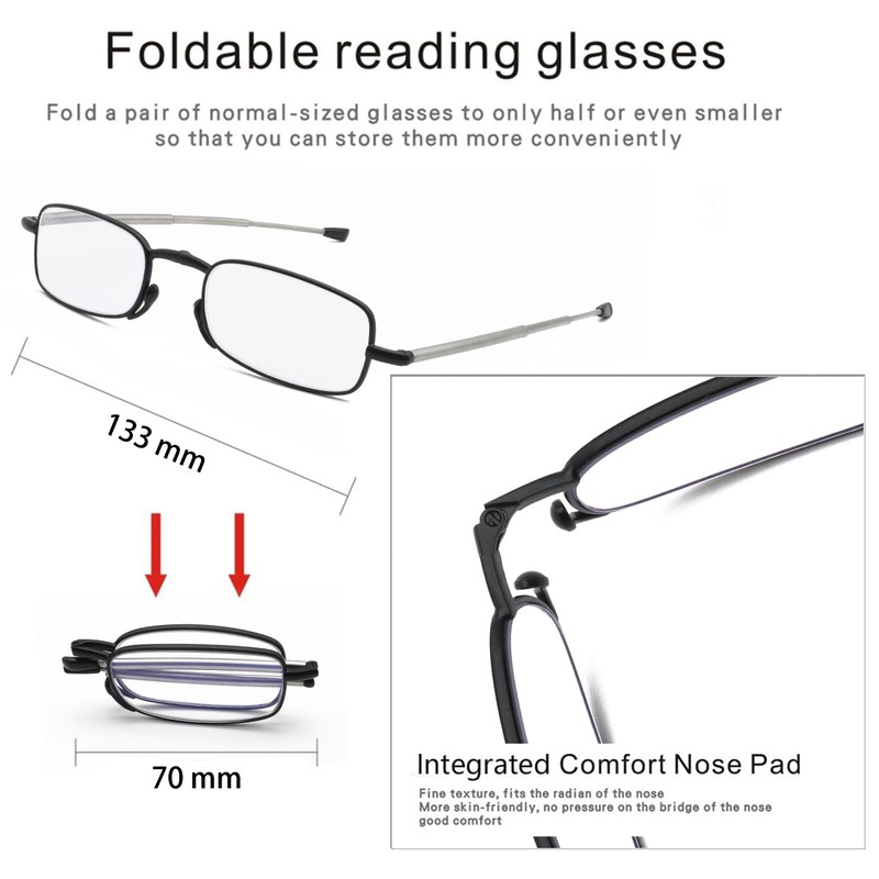 Folding Reading Glasses - Foldable Portable Readers For Men Women
