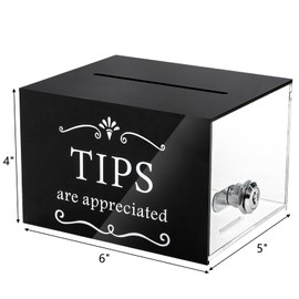 ZEAYEA Tip Jar for Money, 6 x 4 x 5 Inch Acrylic Tip Collection Box with Lock, Wall-Mounted Donation Suggestion Box, Raffle Cash Money Storage Container for Bartender Bar Restaurant Musicians Driver