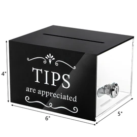 ZEAYEA Tip Jar for Money, 6 x 4 x 5 Inch Acrylic Tip Collection Box with Lock, Wall-Mounted Donation Suggestion Box, Raffle Cash Money Storage Container for Bartender Bar Restaurant Musicians Driver