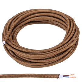 PATIKIL Fabric Cloth Covered Round Wire, 32.8ft 18AWG 2 Core Vintage Woven Electrical Cord for Pendant Light DIY Project, Brown