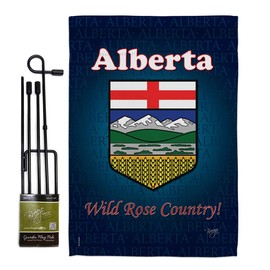 Breeze Decor Alberta Garden Flag Set with Stand Canada Provinces Canadian Territories Region Country Particular Area House Decoration Banner Small Yard Gift Double-Sided, Made in USA