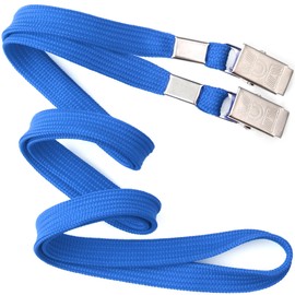 Mifflin-USA - Bulk Flat Lanyards w/Two Bulldog Clips - 39 Inch, Blue, 50 PK - Comfortable Neck Straps for ID Badges + Convenient Hooks for Face Mask & Card Holders