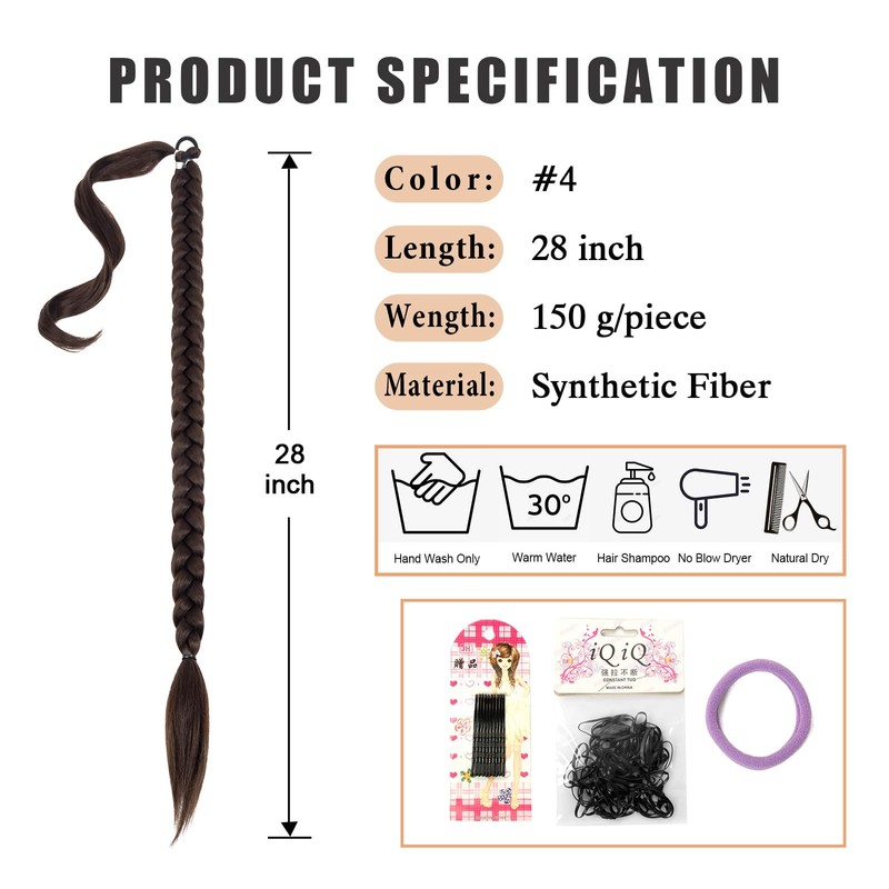 Extensión de cola de caballo trenzada, extensiones de trenza, extensión