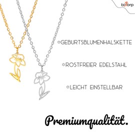Bixorp Birth Flower Necklace Gold & Silver - Stainless Steel Flower Necklace for Women and Girls, Stainless Steel, No Gemstone