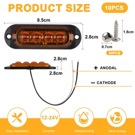 Ecleco 10 Front Flasher 12-24 V LED Flash Side Marker Light Strobe Car Trailer Side Light E8 Flashing Light Car Warning Light for Truck Tractor Caravan Yellow