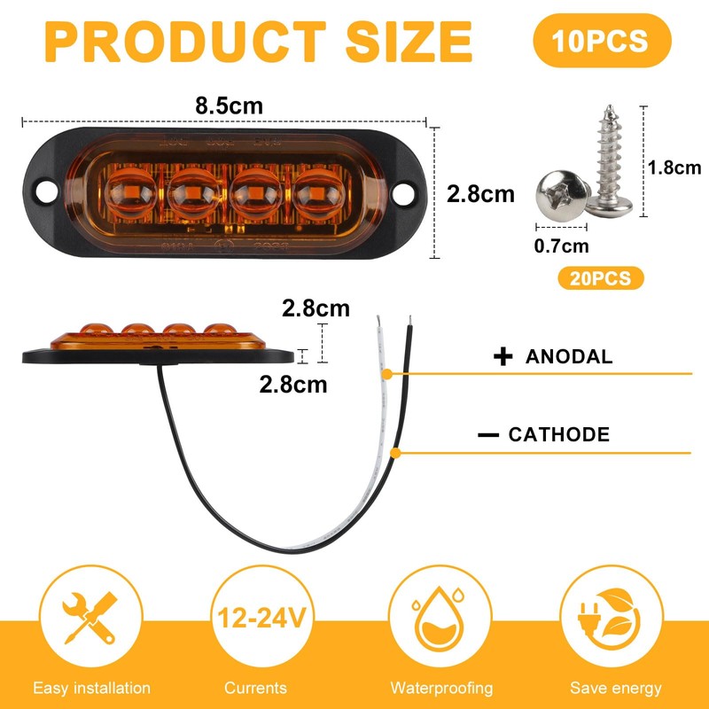 Ecleco 10 Front Flasher 12-24 V LED Flash Side Marker