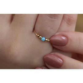 Blue Opal Fidget Ring 14k Gold Filled Free Moving Beads Meditation Stress Free Fidget Jewelry One Size (Blue Opal, gold-filled)