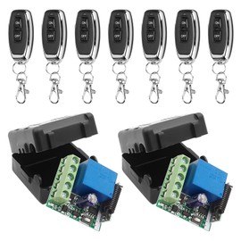 433MHz DC 12V 1K RF Relay Receiver Module with Transmitter Long Range for Garage Door Opener (2 Receivers + 7 Remotes)
