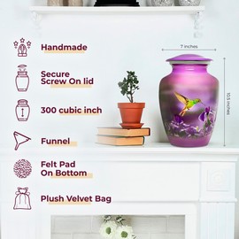 Trupoint Memorials - Urns for Human Ashes Adult Female, Burial Urns, Decorative Urns, Funeral Urns, Cremation Urns for Women and Men - Purple, Hummingbird, Extra Large