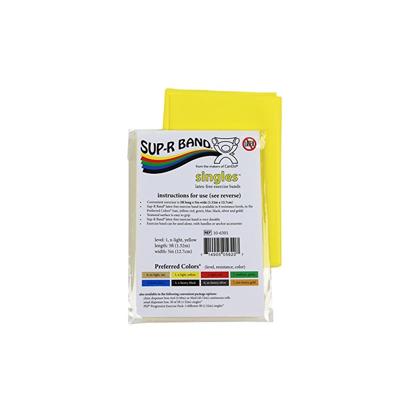 CanDo 10-6301 Sup-R Latex Free Exercise Band, 5' Singles, X-Light,