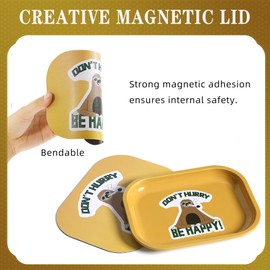 Premium Metal Tray Decorative Tray with PVC Soft Magnetic Lid, Funny and Cute Sloth Gift, Perfect Storage for Home or On-The-Go, 7'' X 5.5''