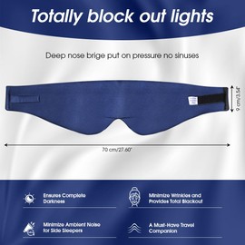 White Hawk Eye Mask for Sleeping, 22Momme 100% Natural Mulberry Silk Eye Mask with Adjustable Straps for Men and Women, Large Size Sleep mask for All Skin Types (Navy Blue)