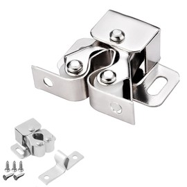 6 Pack Cabinet Latch - Double Roller Catch Hardware for Cupboard Closet Kitchen Cabinet Door Latches and RV Cabinet, Silver