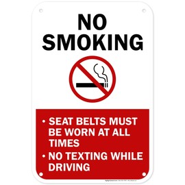 No Smoking Seat Belt Must Be Worn At All Times No Texting While Driving Sign, 12x18 Inches, 55 mil thick HDPS (high density polystyrene), Made in USA by My Sign Center