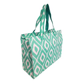 Women's XL Mint Ikat Tote Beach Bag Zipper Closure - Personized Embroidery Name Available (Mint Ikat)