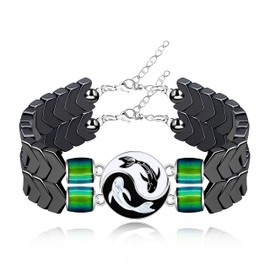 2 Yin Yang Bracelets Set for Couples - His and Hers Hematite Beads Bracelets for Men Women, Matching Puzzle Yinyang Bracelets for Boyfriend Girlfriend Best Friends (Y2103-Black/Black)