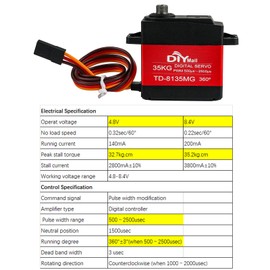 DIYmall 2 Sets TD-8135MG 35KG 360 Degree Servo Full Metal Gear High Voltage Continuous Rotation Digital Servo for RC Car Robotic Airplane