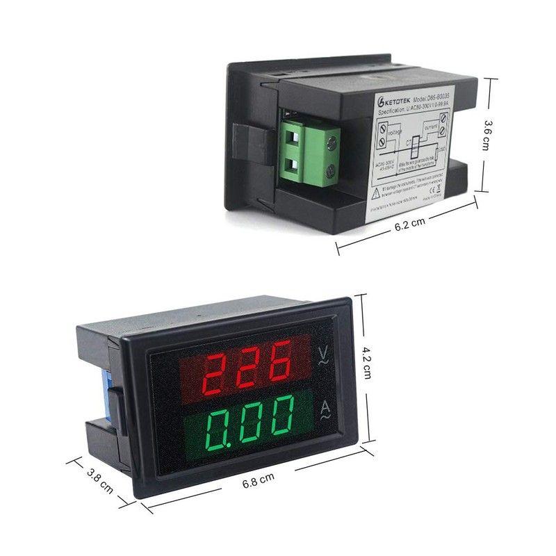 KETOTEK Digital Ammeter Voltmeter AC 80V-300V 100A, 2in1 Multimeter Panel