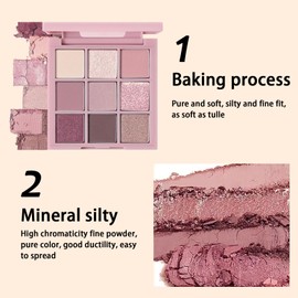 9-Color Pink Makeup Palette - Matte, Shimmer & Glitter Eyeshadows, Highly Pigmented, Long-Lasting, Includes 3 Eye Brushes for Vibrant Looks