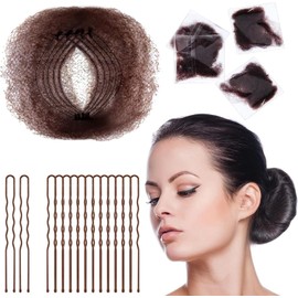 50 Pcs Hair Nets Invisible and 40 Pcs U Shaped Pins Set Hair Nets for Buns Elastic Edge Mesh for Women, Ballet Bun Maker Dance (Brown, One Size)