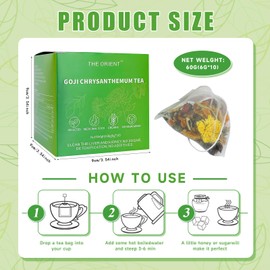 Wolfberry Chrysanthemum Tea Bags, Herbal Tea, Chrysanthemum, Wolfberry, Cassia, Orange Peel, Honeysuckle Combination Health Tea, Natural Herbal Caffeine-Free, 60g/2.12oz (6gx10bags)