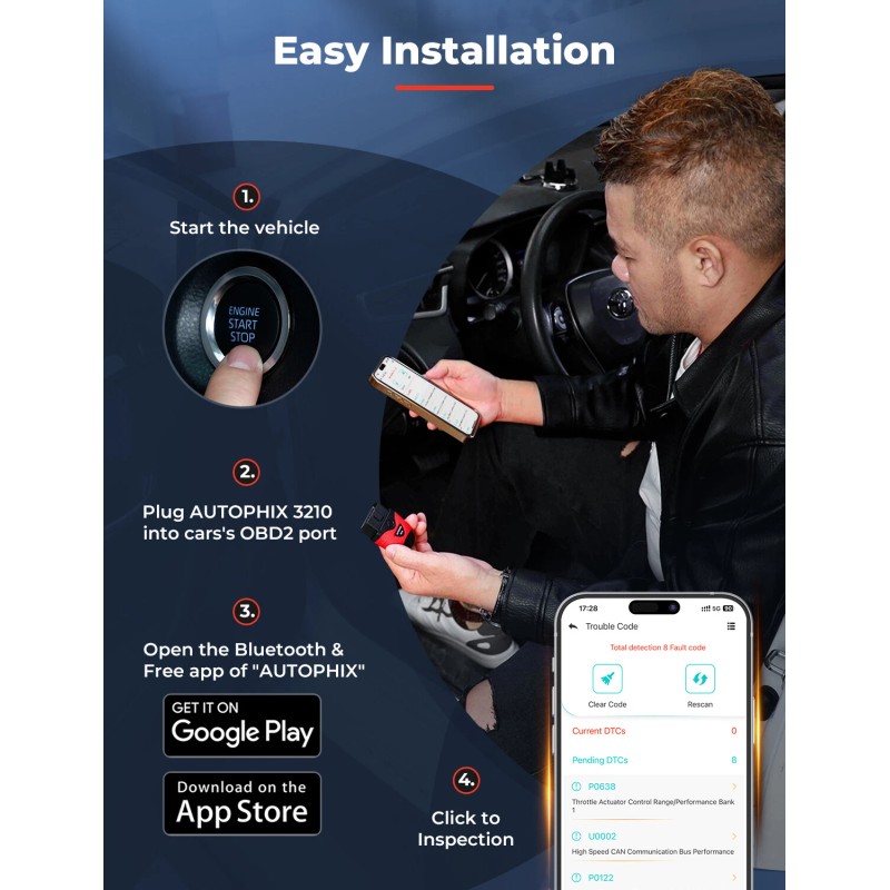 AUTOPHIX OBD2 Scanner Reader Bluetooth Wireless Clear Error Code Live