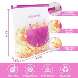 WRAPOK Zip Lock Freezer Bags Large Food Bag Plastic Ziplock Storage Reusable Bag for Kitchen, 9.1 x 8.7 Inch - 30 Count