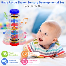 2PCS Baby Rattle Toys, Large Extended Rain Stick Montessori for Babies 6-12+ Months, Sensory Hand Grip Developmental Musical Instruments for 1 Year Old Toddlers