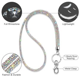 Soleebee Card Holder Lanyard Bling Rhinestone Lanyard with Key Ring Crystal Collar Women's Necklace Kit for Key Ring ID Card Holder (AB Colour)