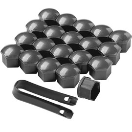 QitinDasen Pack of 20 21 mm Car Wheel Nut Covers, Universal Tyre Nut Caps, Hexagonal Car Hub Screw Cover with Removal Tool (Grey)
