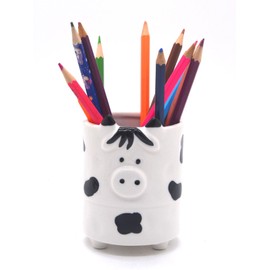 MONMOB Ceramic Cow Shaped Pen Pencil Holder for Desk Decoration Accessories Cow Decor Succulent Plant Pot Office School Gift