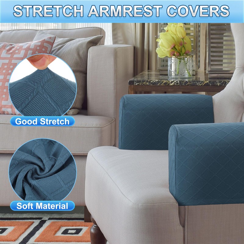 sourcing map 2Pcs Stretch Armrest Covers, Polyester Diamond Pattern Soft
