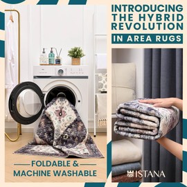 Istana Rugs 5x7 - Dark Grey Blue/Rose Mauve Rug - Foldable 5x7 Area Rugs Non Slip - Non Shedding Area Rugs 5x7 - Washable Rugs 5x7-5 x 7 Rugs w/Soft Microfiber - Eco Friendly Materials Area Rug