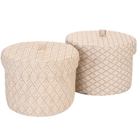 Sea Team 2 Pack Cotton Linen Storage Basket Cute Round Box for Toiletry Toy Sundry Item 5 Liters Desk Gadget Organizer with Lid(Medium H)