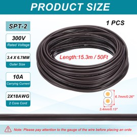 PATIKIL 50Ft 18/2 PVC Covered Wire, 300V SPT-2 Lamp Cord Insulated Heat Resistant Electronical Flexible Cable for LED Lamp Wire Audio Cable Speaker, Brown, UL Listed