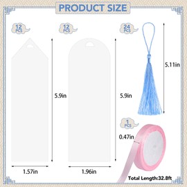 49Pcs Acrylic Bookmark Blanks Kits, Clear Acrylic Craft Bookmarks for Women, 24Pcs Plastic DIY Bookmarks with 24Pcs Colorful Tassel and 1 Roll Ribbon, Valentines Day Gifts for Kids Classroom