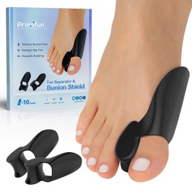 Promifun Gel Bunion Cushion Protector with Separator for Big Toe for Women Men Overlapping Toes, Bunions, Big Toe Alignment, Hammertoe Corrector and Spacer - 10 Pack Black