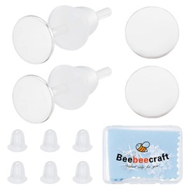 Beebeecraft 20Pcs/Box Earring Cabochon Settings 925 Sterling Silver Blank Stud Earring Bezel Post with 50Pcs Plastic Ear Nuts for DIY Stud Earrings Jewelry Making(Tray: 4mm)