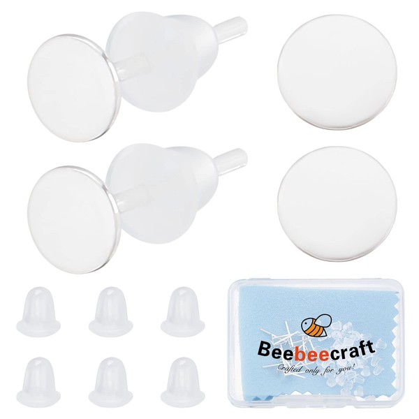Beebeecraft 20Pcs/Box Earring Cabochon Settings 925 Sterling Silver Blank Stud