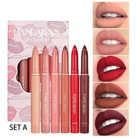 Jindi Juego de pintalabios Mate de 6 Colores,Lápiz delineador de Labios Suave Giratorio y de Corte Juego de pintalabios Mate de 6 Colores para Todas Las Estaciones