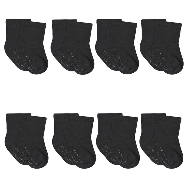 Gerber Kids' 8-Pack Wiggle-Proof Jersey Crew Socks, Black, 0-6 Months
